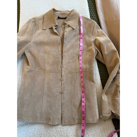 Women's Context Beige Suede Leather Jacket Size 4 - Picture 7 of 9